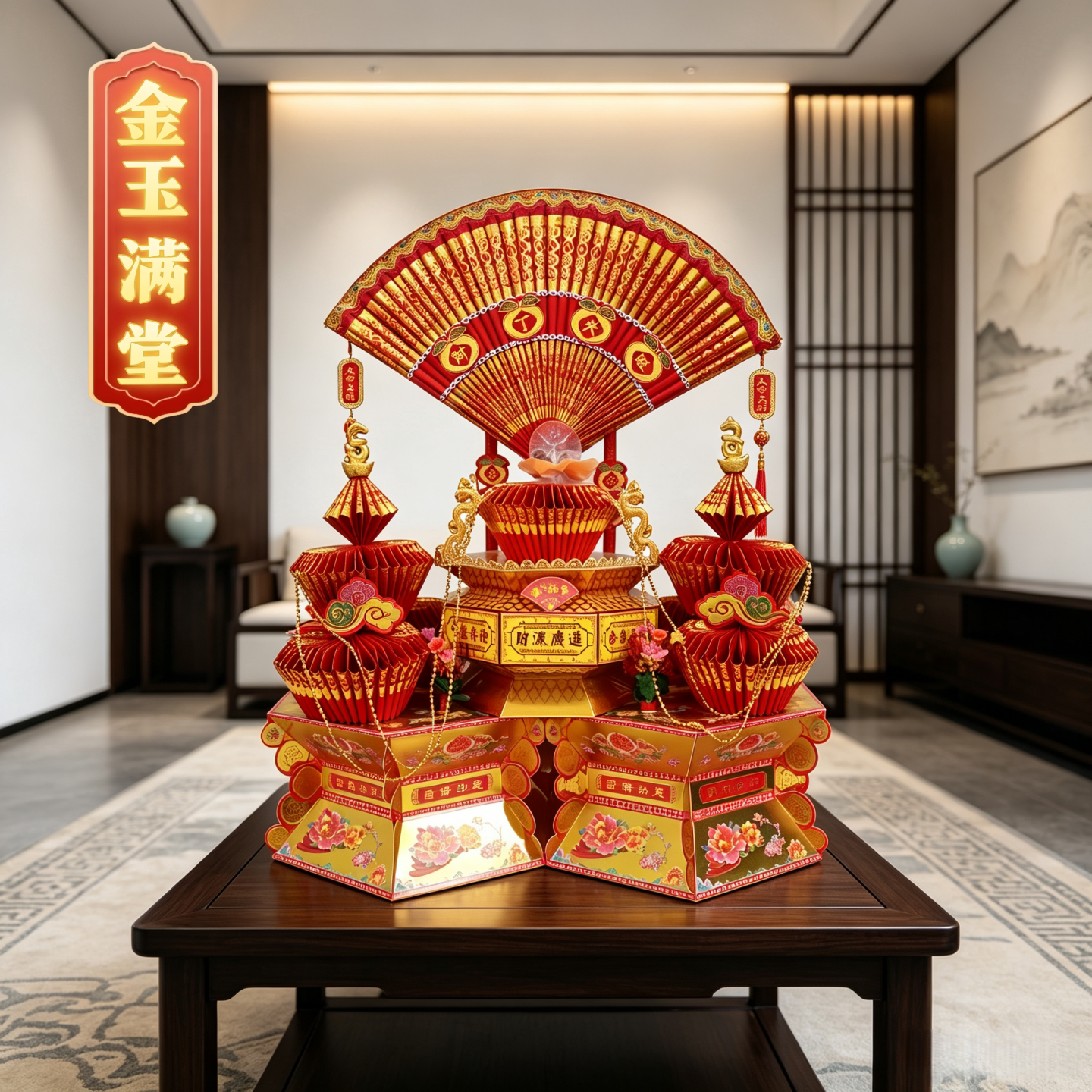 新款潮汕中秋折塔材料包拜月娘折纸视频金玉满堂DIY送胶条防尘袋
