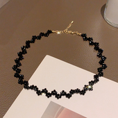 时尚 法式 项链 小众黑色水晶颈链锁骨链女2025年新款 韩国东大门新款