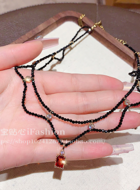 水晶花边颈链项链锆石吊坠锁骨链