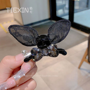 韩系甜美蕾丝款兔儿刘海发夹新款高端前边兔耳朵小抓夹边夹头饰女