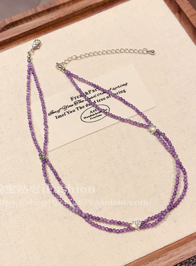 锁骨链双层紫色水晶镶钻项链颈链