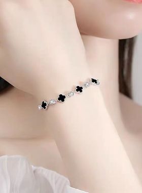 四叶草女S925银玛瑙纯银手链