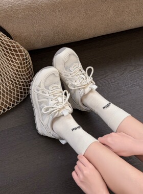真皮厚底老爹鞋女2026夏镂空透气轻便不累脚百搭运动休闲鞋65029