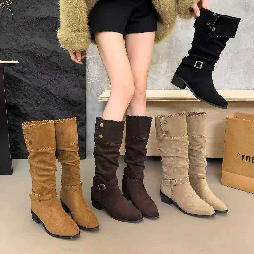 真皮厚底马丁靴女2025秋冬瘦瘦靴高跟小个子踝靴子百搭增高2355