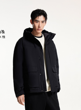 jq区绫致杰克琼斯FFUM系列冬新潮流略宽松抽绳连帽立领棉服外套男