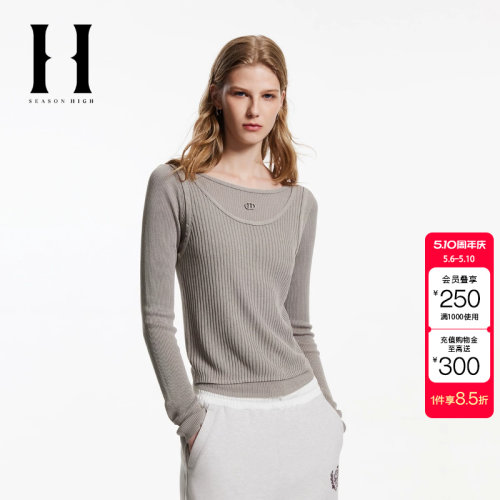 绫致SEASON HIGH秋季圆领修身版型假两件设计款针织衫女装