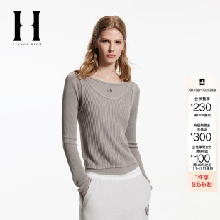 绫致SEASON HIGH秋冬圆领修身版型假两件设计款针织衫女装