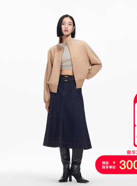 vq区绫致Vero Moda半身裙女25秋冬含棉纯色腰带A字牛仔裙休闲时尚