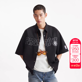 杰克琼斯男装 篮网队 衬衫 短袖 饰百搭宽松 绫致 字母装 NBA联名款