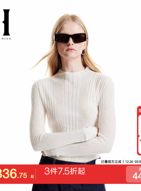 jq区绫致season hight女装针织衫毛衣半高领立体条纹装饰时尚