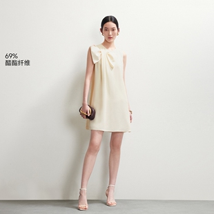 绫致Vero Moda连衣裙26夏季新款蝴蝶结压褶垂感直筒无袖纯色短裙