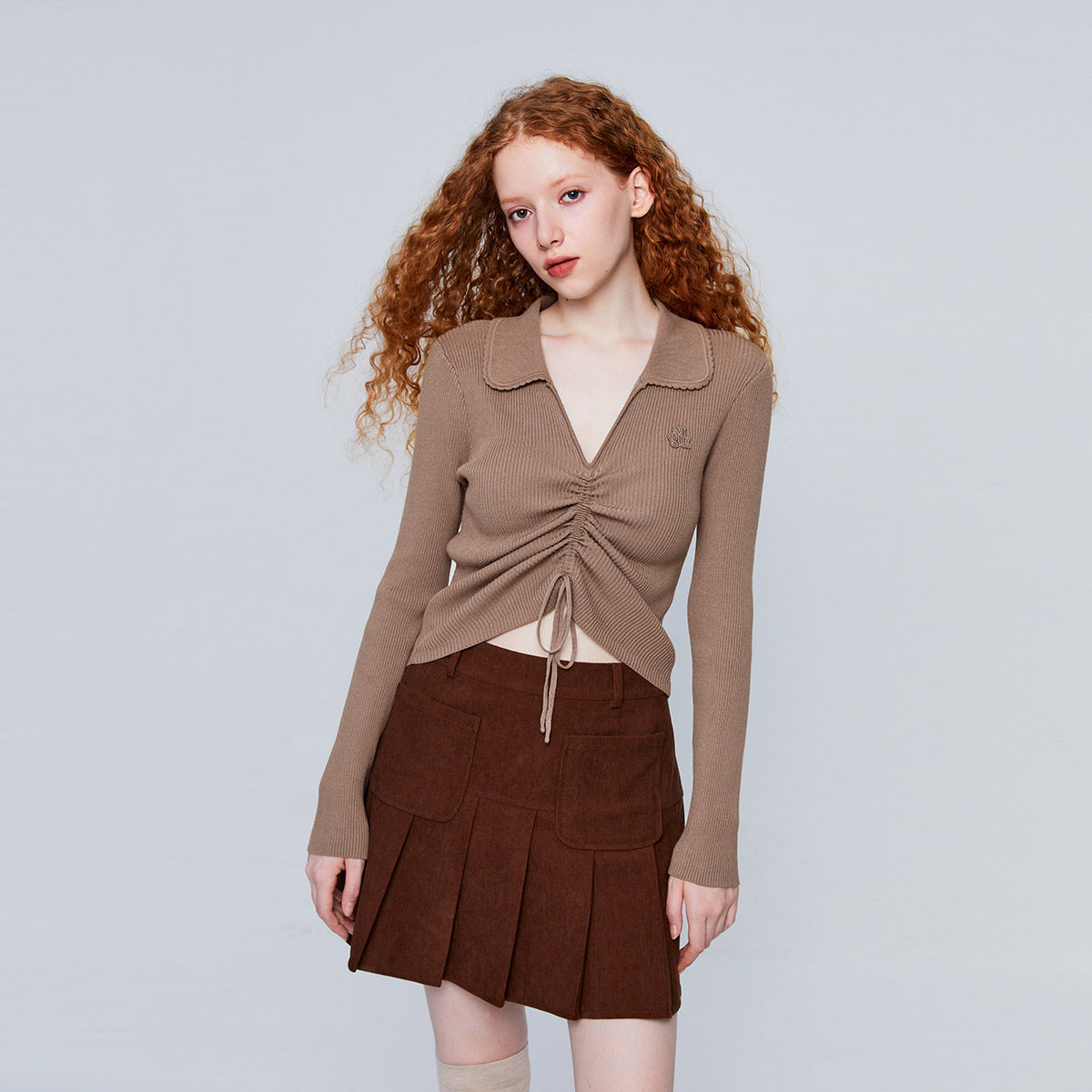 【开工吉服】ONLY冬新款设计感休闲宽松圆领套装红色针织衫女