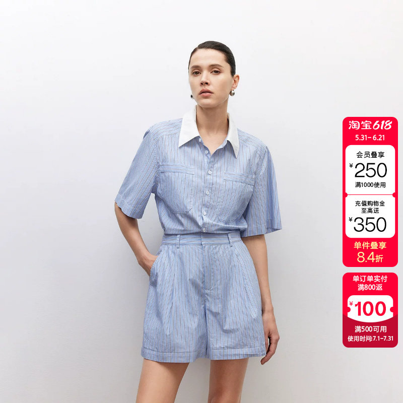 绫致ONLY夏季新款连体翻领短袖正肩版型短裤休闲裤女