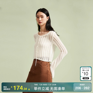 绫致Vero 上衣潮流 Moda针织衫 女25春夏镂空绑带大圆领喇叭袖