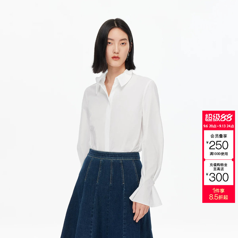 绫致Vero Moda衬衫秋季新款含棉波浪立领直筒百搭白衬衫图片