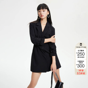 绫致Vero Moda连衣裙春夏新优雅气质通勤七分袖黑色西装裙女