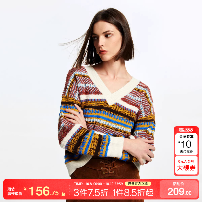 tq区绫致Vero Moda针织衫24秋冬舒适V领长袖杂色毛衣女
