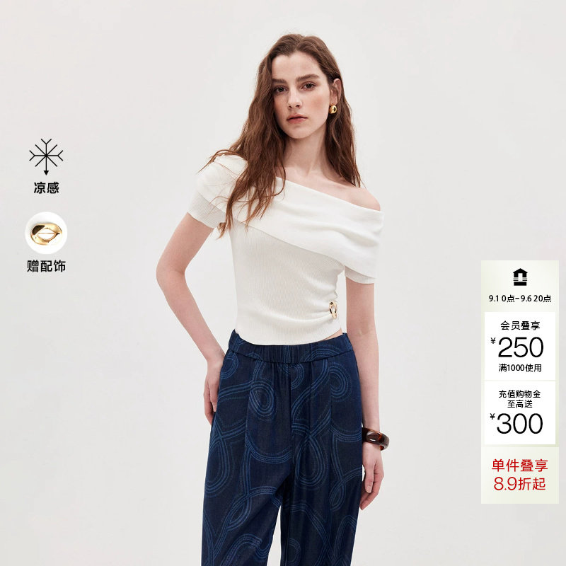 绫致ONLY2026夏季新款凉感优雅一字领上衣短袖针织衫女图片