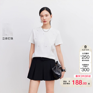 vq区绫致Vero ModaT恤女26夏新款立体钉珠圆领蕾丝上衣时尚通勤