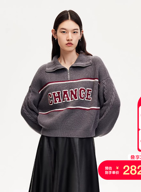 vq区绫致Vero Moda毛衣女25春字母刺绣绞花拉链翻领毛衣学院减龄