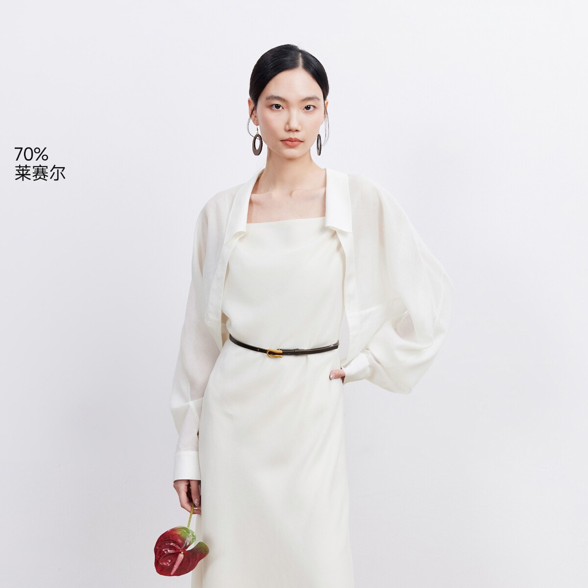 v区绫致Vero Moda衬衫女26夏季含莱赛尔半透O型纯色上衣时髦精致