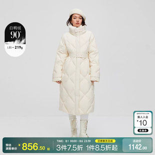 tq区绫致ONLY2024秋冬季 羽绒服女 新款 90白鸭绒保暖立领宽松中长款