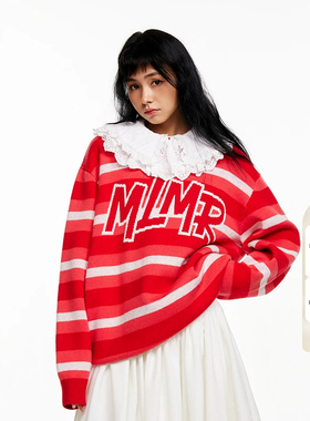 绫致MLMR新胶囊系列条纹撞色个性时尚圆领针织衫情侣同款百搭