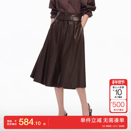 绫致Vero Moda半身裙2025冬季新款PU裙可拆腰带百搭时尚