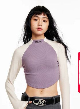 绫致MLMR女士半高领修身短款长袖T恤女时尚百搭上衣潮