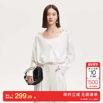 绫致Vero Moda衬衫女2025夏季新款假两件纯色上衣百搭时髦