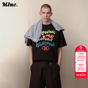 绫致MLMR夏季新款浅春系穿搭趣味植绒字母印花舒适纯棉T恤男女款