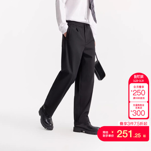 子 长裤 jq区绫致杰克琼斯男冬纯黑色高级松紧抽绳宽松直筒裤 休闲裤