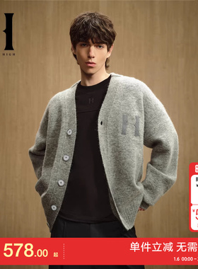 绫致SEASON HIGHV领宽松含羊毛纯色刺绣休闲百搭针织衫男装