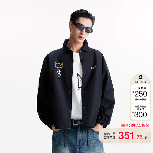 j区绫致杰克琼斯BSQ联名款秋冬男皇冠图案休闲翻领夹克外套