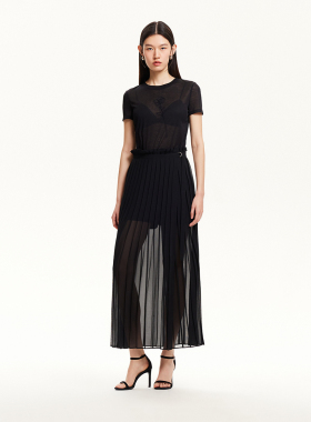 vq区绫致Vero Moda纱裙短裤女25春夏外层半透网纱拼接百褶高腰