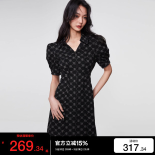 牛仔连衣裙女 甜美满印翻领短款 时尚 绫致ONLY2024春夏新款