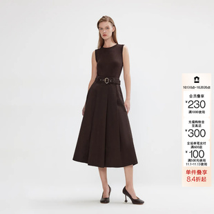 绫致ONLY秋冬新款无袖中长款A字针织牛仔拼接连衣裙女