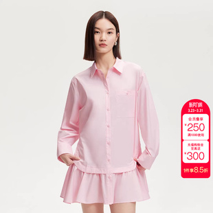 裙简约时尚 绫致Vero 纯棉纯色衬衫 新款 Moda连衣裙夏季