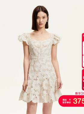 vq区绫致Vero Moda连衣裙夏季新款纯棉立体花边系带修身短裙