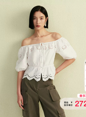 vq区绫致Vero Moda上衣女夏季新款含棉弹力领口纽扣门襟