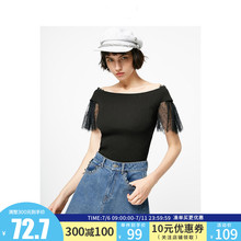 绫致ONLY春季新款蕾丝修身短款短袖针织衫女119124550