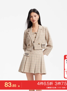 t区Vero Moda西装25春夏格纹短款双排扣九分袖甜酷学院风套装女