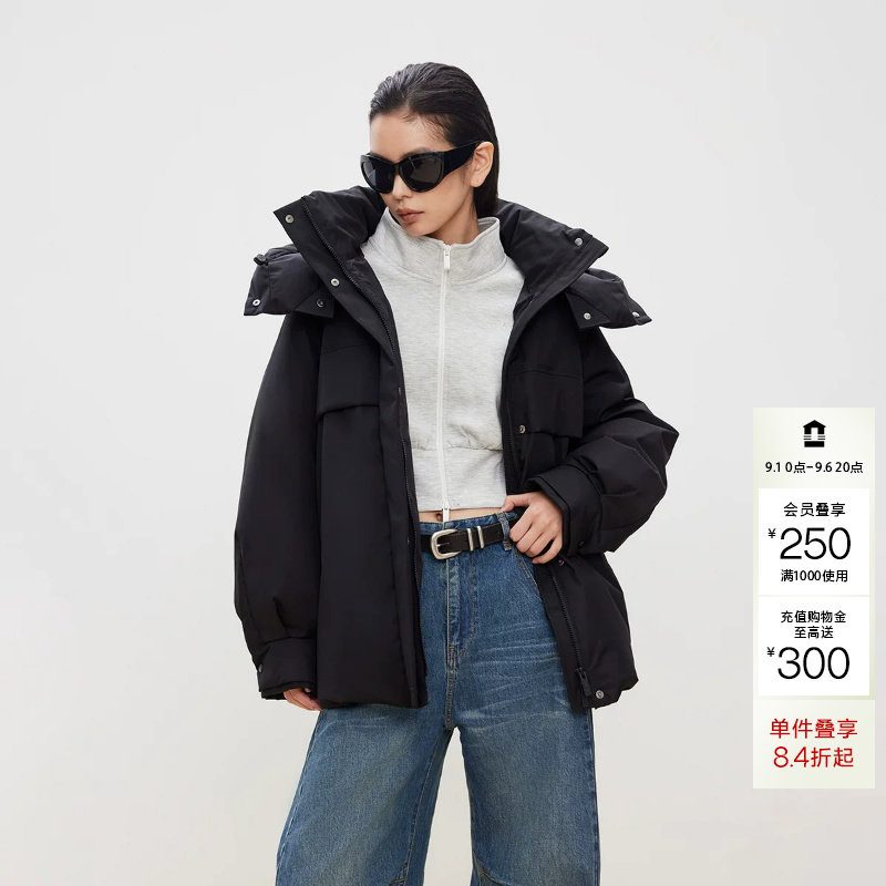 绫致ONLY冬季新款90白鸭绒立领隐形插袋设计羽绒服女