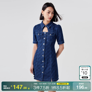 tq区绫致Vero Moda连衣裙25春夏五分袖 收腰A摆修身 气质牛仔时尚