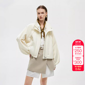 绫致ONLY秋冬新款 风衣外套女 纯色花苞设计立领宽松开衫