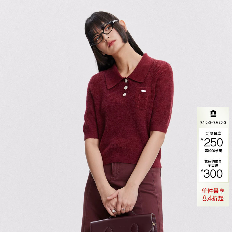 绫致ONLY春夏新设计百搭纽扣Polo领短袖针织衫女时尚图片