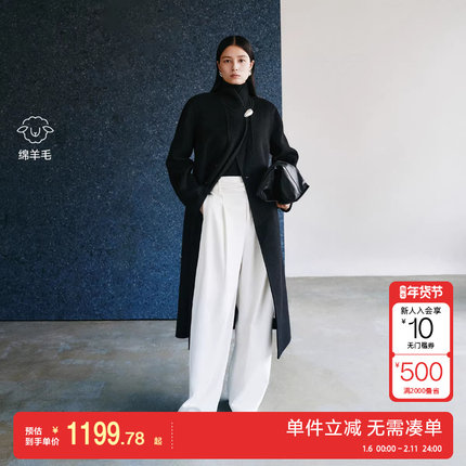 绫致Vero Moda毛呢大衣2025秋冬新款V领双排扣外套优雅大气