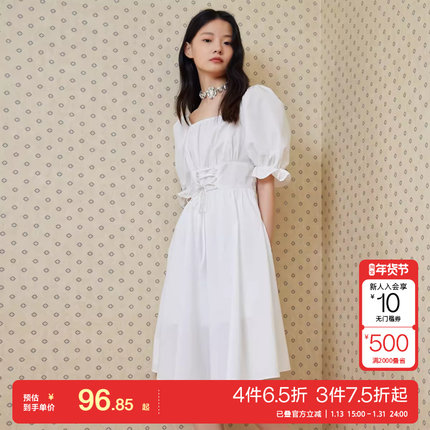 t区绫致Vero Moda连衣裙25夏季方领泡泡袖A字裙优雅简约气质时尚