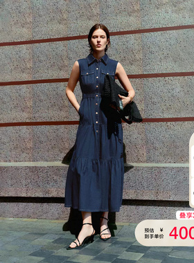 vq区绫致Vero Moda连衣裙夏季新款优雅翻领无袖松紧高腰长裙