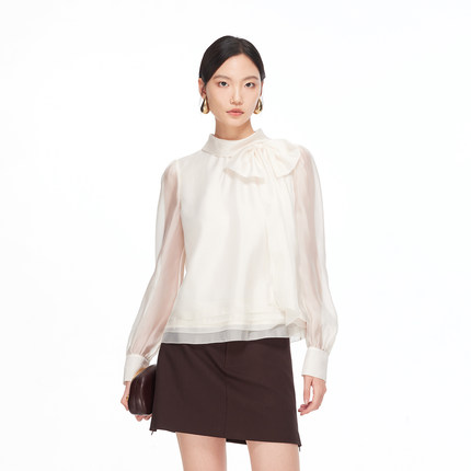 绫致Vero Moda衬衫2026春季新款蝴蝶结装饰宽松上衣纱袖百搭